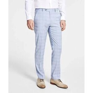 Alfani Dress Mens Dress Pants Blue Plaid Slim-Fit Stretch Travel Ready 36x30